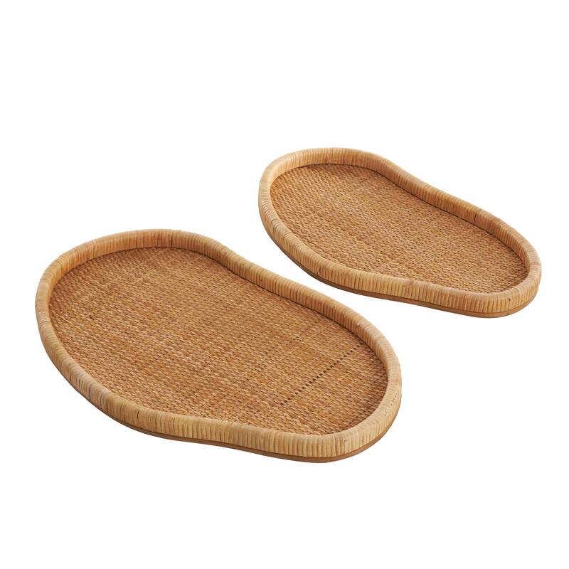 Rattan Handmade Woven Living Room Decor Tray - Set of 2 Brown - Roche River Decor