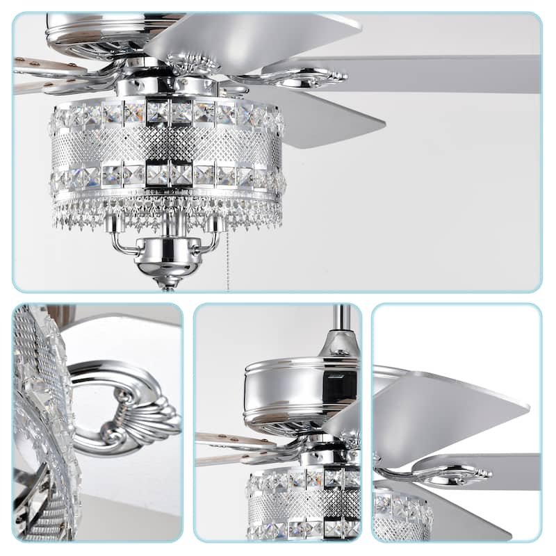 Sofucor 52" Ceiling Fan with Light Remote, Classical Crystal Chandelier fan, 5 Reversible Blades & Reverse Airflow - 52 Inches