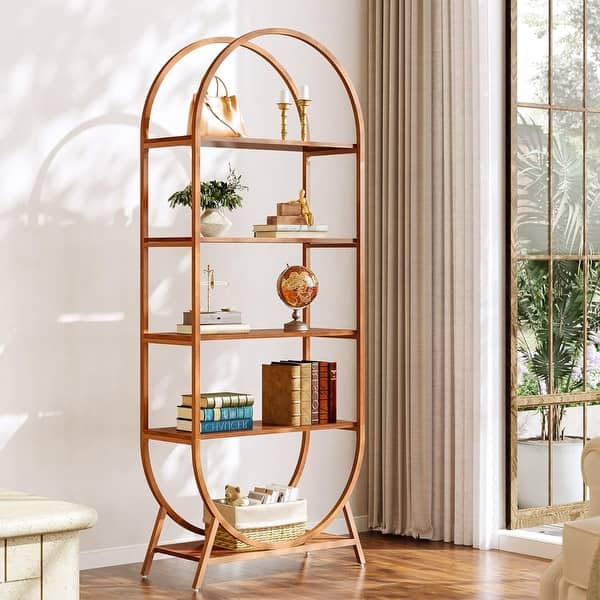 slide 2 of 18, 5 Tiers Arched Bookcase Bookshelf, 70.8 Inches Tall Storage Shelves with Metal Frame Bright Brown - 1 PCS