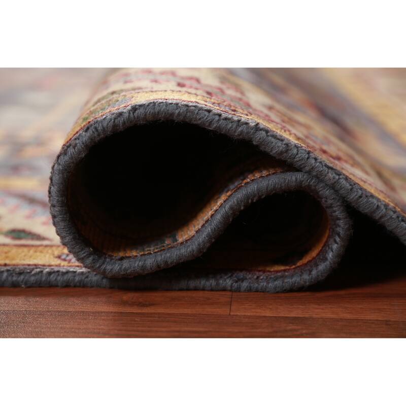 Gray Blue Geometric Oushak Oriental Area Rug Hand-Knotted Wool Carpet - 7'10" x 9'10"