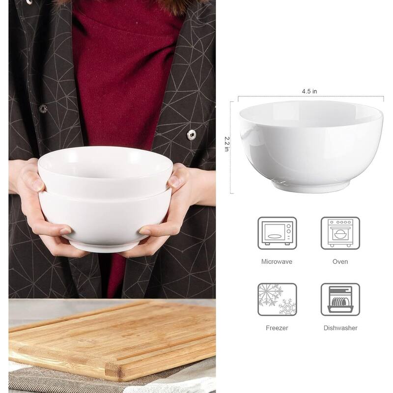White Bowl Sets for Salad Soup Pasta Popcorn Fruits