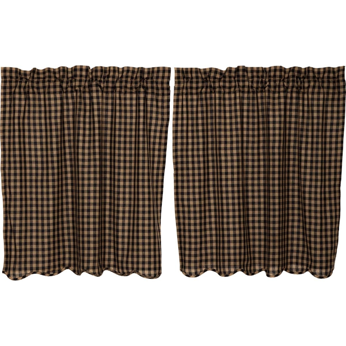 Primitive VHC Check Tier Kitchen Curtains with Rod Pocket Pair-image