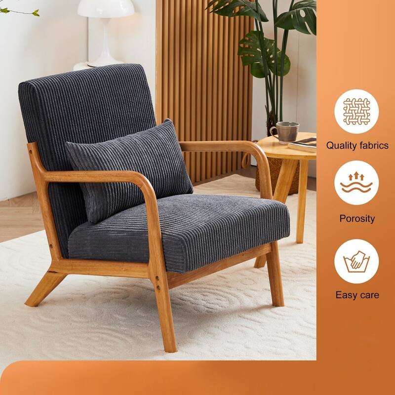 Polyester Mid-Century Modern Accent Chair with Solid Rubberwood Frame, Ergonomic Design, and Removable Pillow