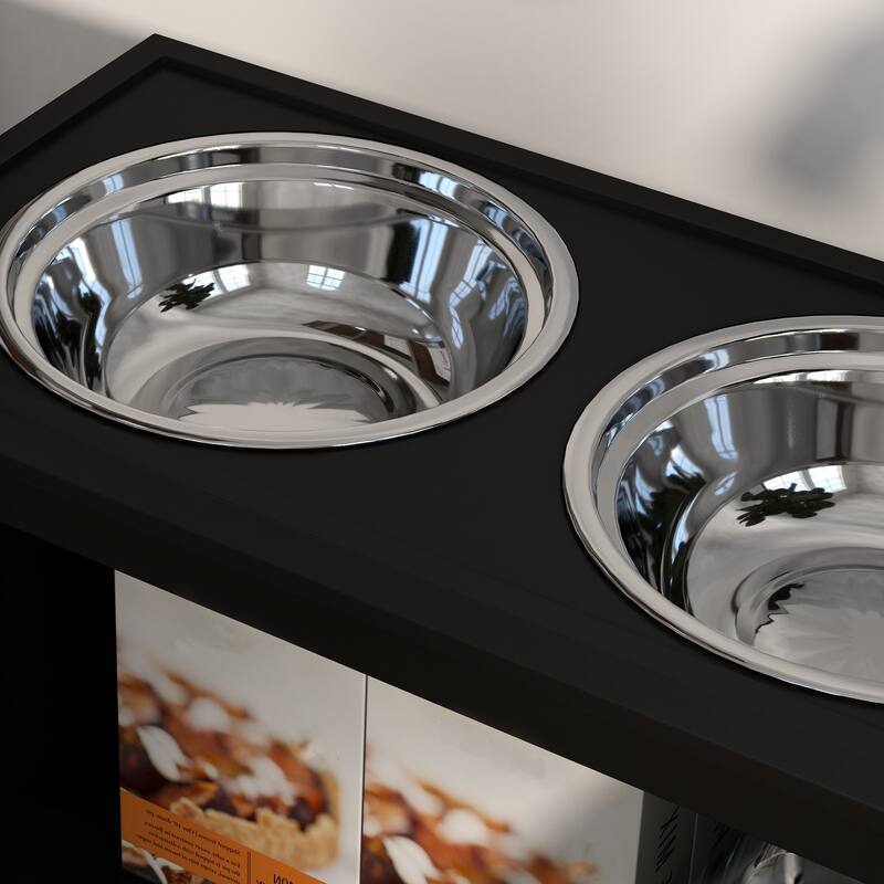 PawHut Large Elevated Dog Bowls with Storage Cabinet Containing 37L Capacity, Pet Food Bowl Dog Feeding Station