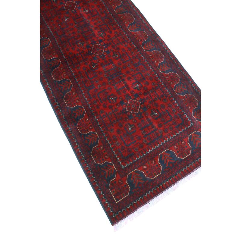 Khamyab Rose Red/Navy Runner - 2'8" x 13'5"