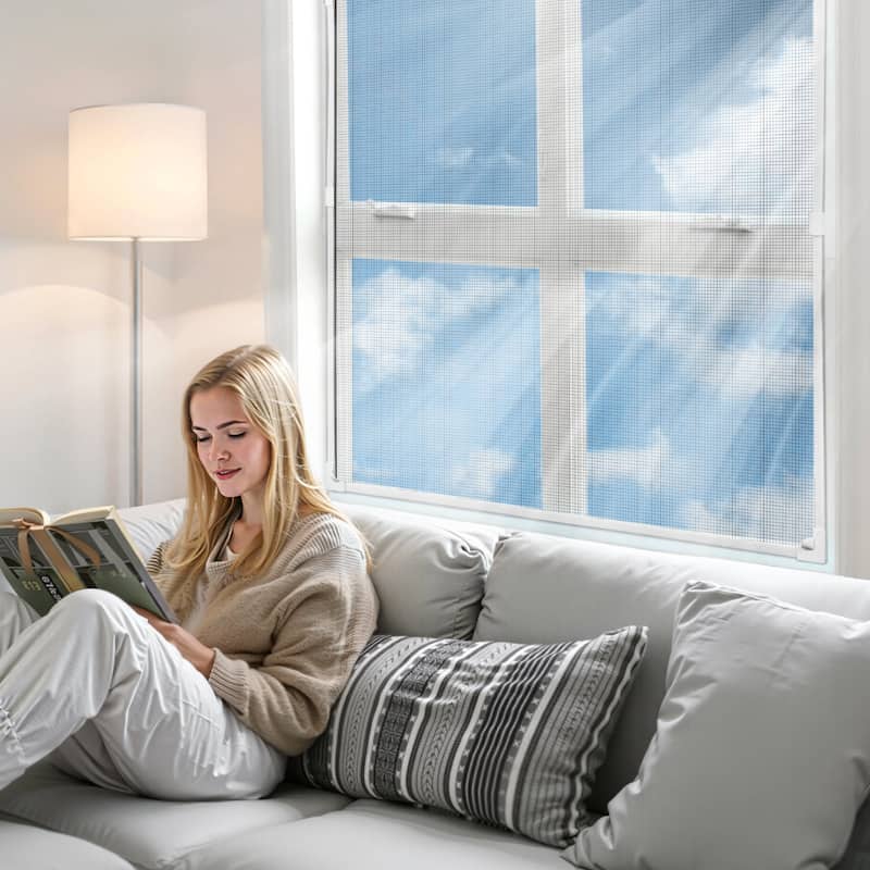 White Magnetic Window Screen with Strong Adhesive Strip and Easy Install High Transparency Fiberglass - 189.76” x 0.46” x 0.08”