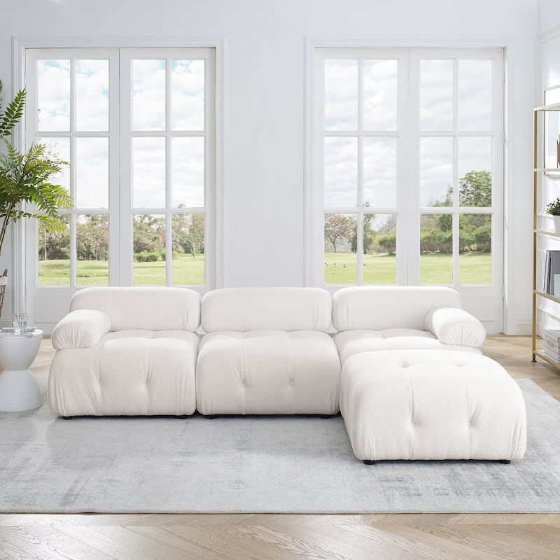 93'' Modular L-Shaped 4 Seat Sectional Sofa with Reversible Ottoman, Button Tufted Design and Comfortable Cushions