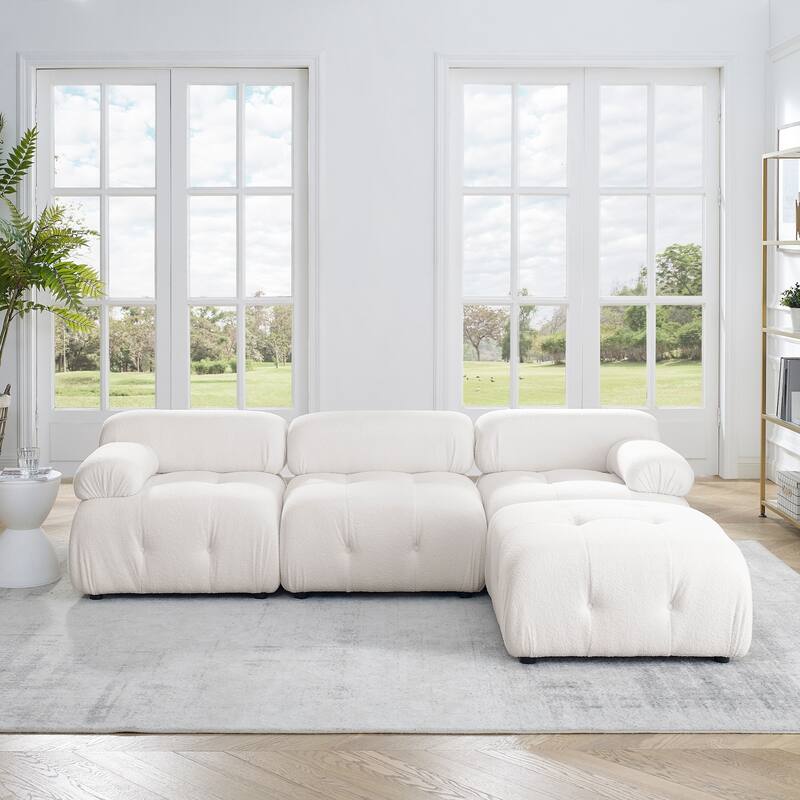 Ouyessir Modern Velvet Upholstered Large Modular Sectional Sofa with Removable Armrest - White