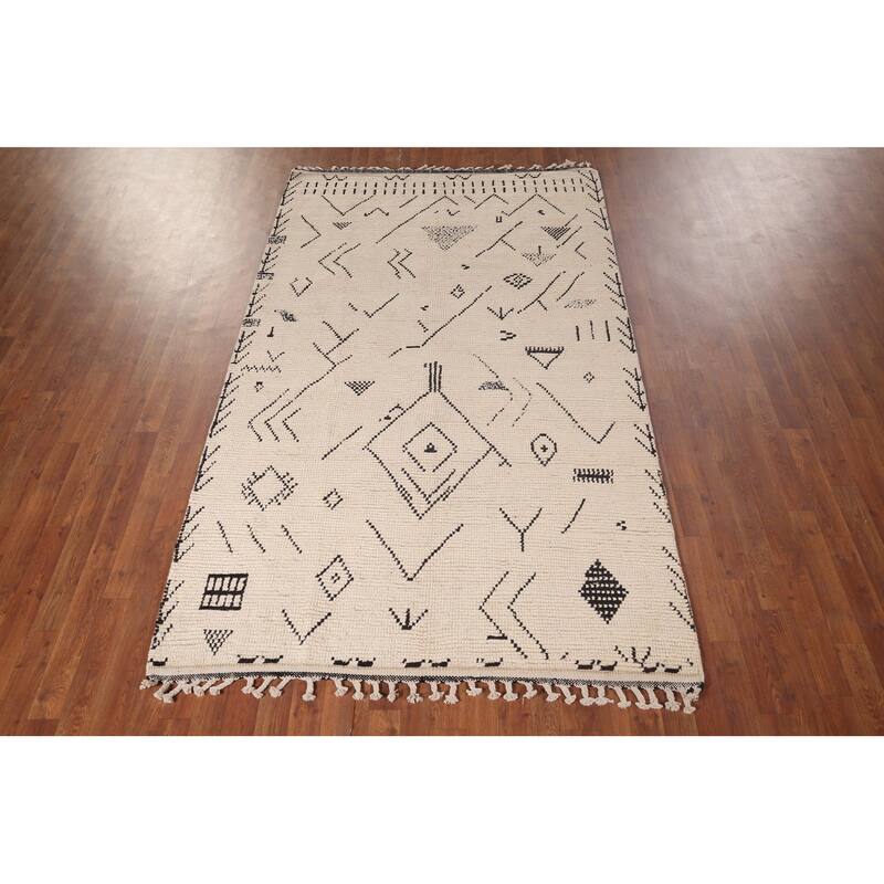 Abstract Moroccan Oriental Area Rug Handmade Wool Carpet - 4'11"x 8'7"