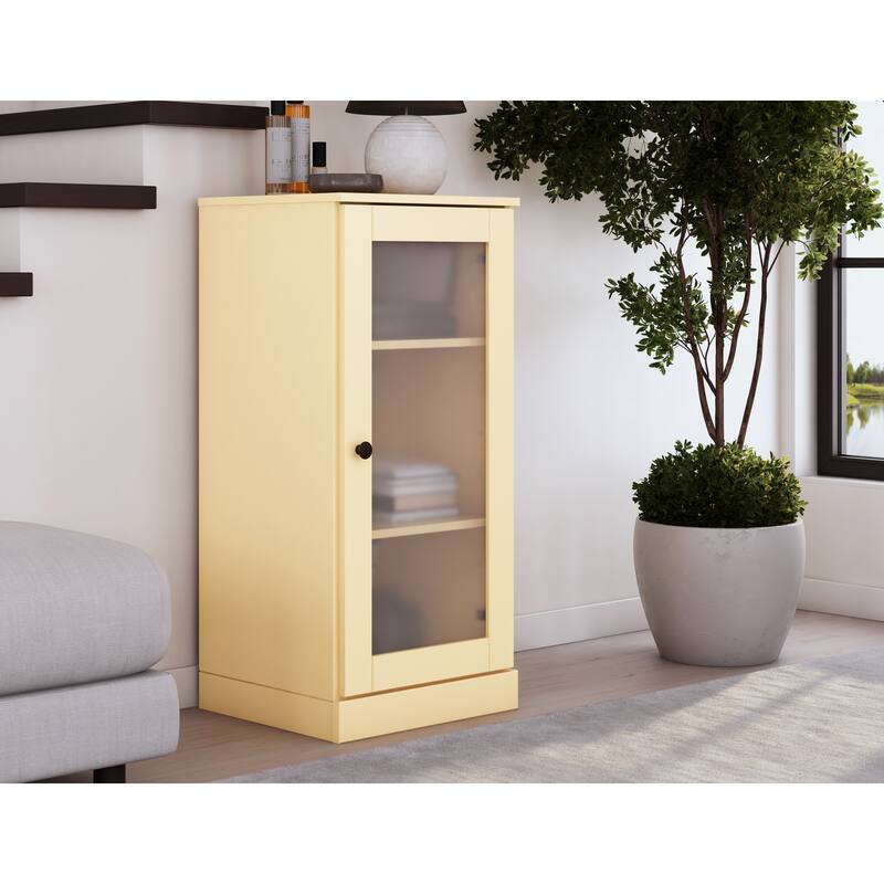 Palace Imports 100% Solid Wood 3-Shelf Bookcase with Frosted Glass Door and Adjustable Shelves - Yellow