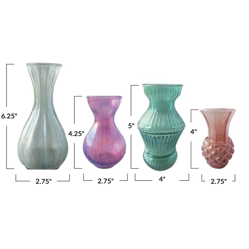 Debossed Reclaimed Glass Vases, Set of 4