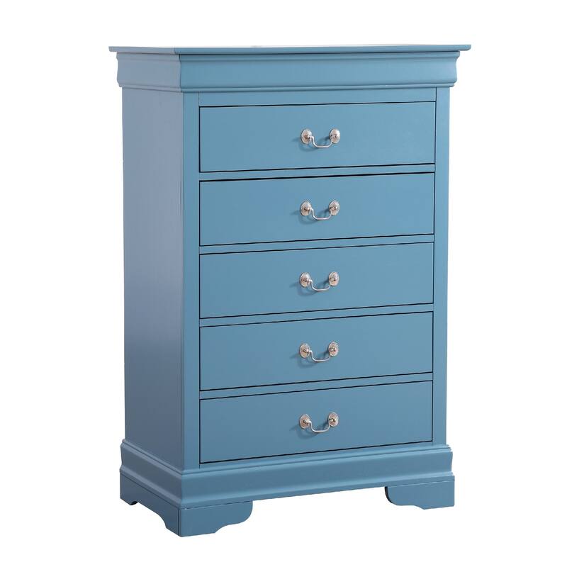 5-Drawer Wooden Bedroom Chest - 48" - Blue
