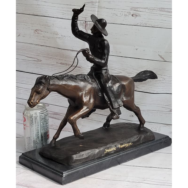 Frederic Remington Bronze Cowboy Will Rogers Statue Sculpture Western Art 14 Inches X 16 Inches