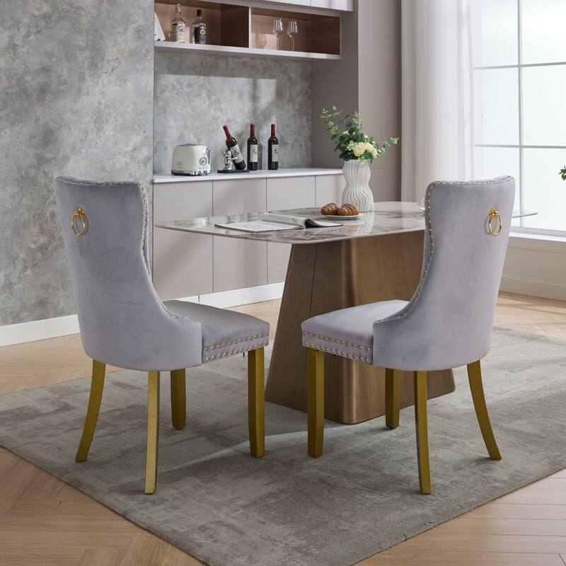 Roomfitters Upholstered Dining Chairs Set of 2 with Nailhead Trim and Gold Legs, Modern Side Chairs for Kitchen