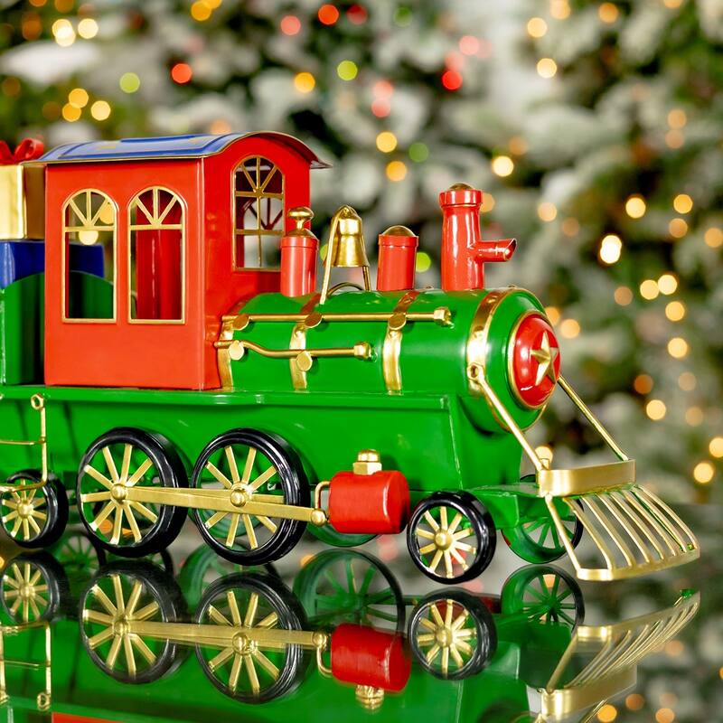 17" Long Iron Tabletop Christmas Train Decoration - 17.32"x6"x8.5"