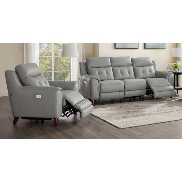 slide 1 of 5, Hydeline Torino Leather Power Reclining Sofa Set, Sofa and Chair with USB-Ports Grey