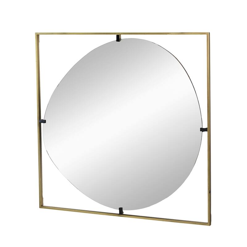 Abstract Wall Mirror with Square Frame - 32" - Gold