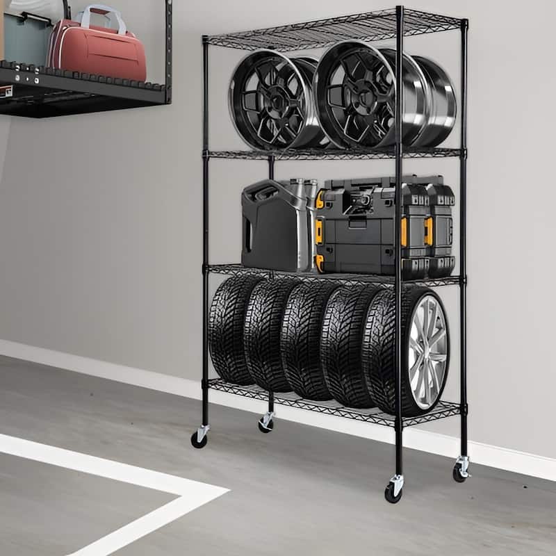 4-Tier Adjustable Heavy Duty Metal Storage Rack on Wheels - 47.2" x 17.7" x 74"