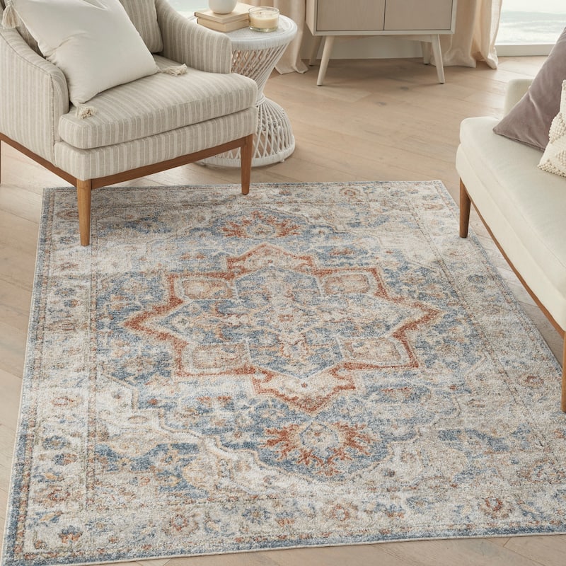 Nourison Astra Machine Washable Distressed Area Rug - 6' 7" x 9' - Denim/Multi