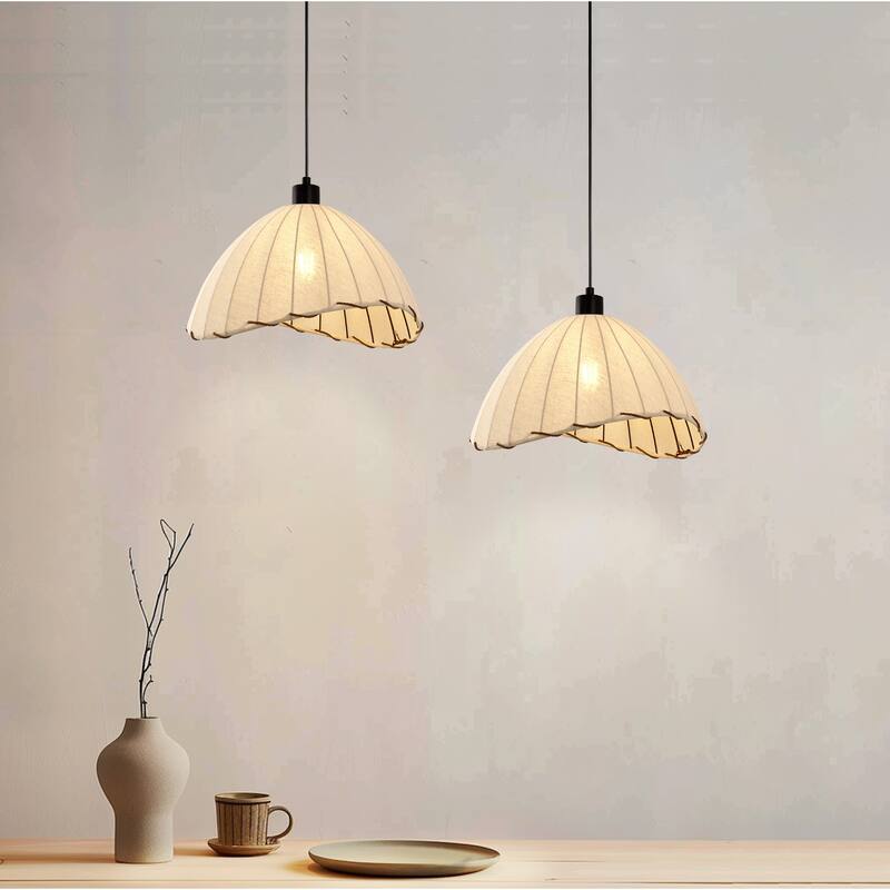 YANSUN BOHO Style Single-Light Woven Fabric Pendant Light, E26 Socket for Warm Ambiance - Black and White - 15.4*15.4*9.4