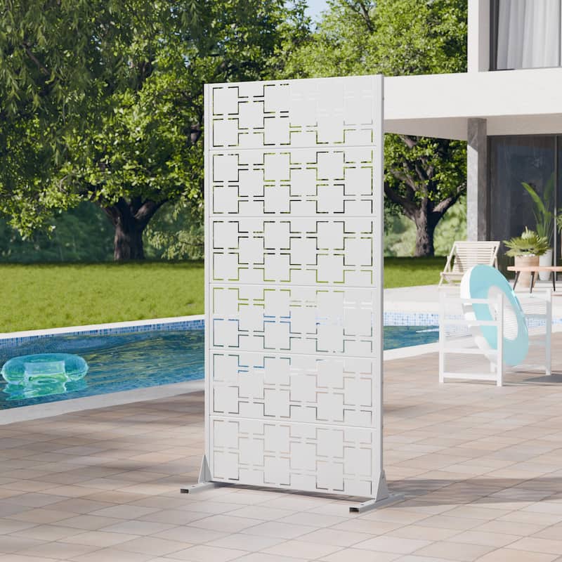 Modern Metal Privacy Screen Outdoor Decorative Partition with Stable Base Hanging Plant-Friendly Panel - 60"H x 30"W