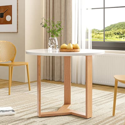31.5" Round Dining Table for Birch Veneer MDF Top with Rubberwood Legs & Adjustable Feet,Kitchen Table for 2-4 People