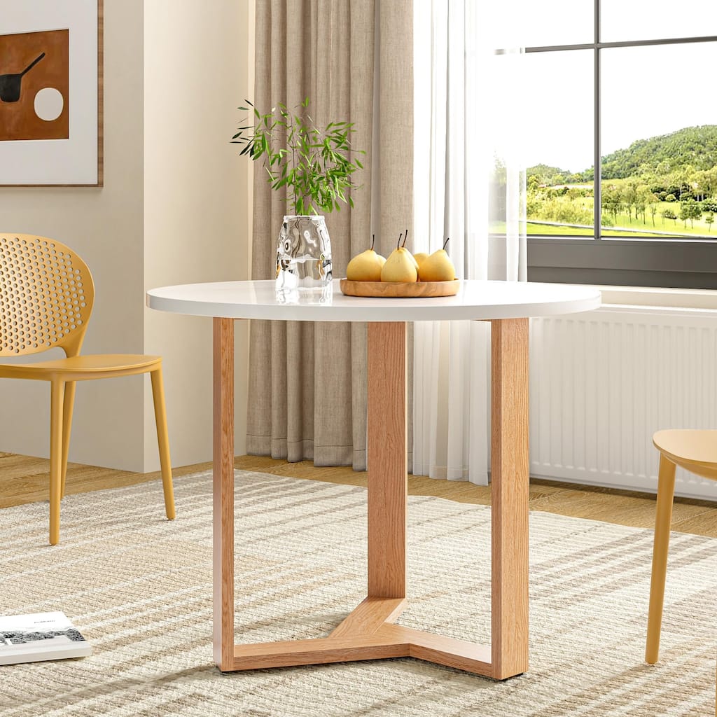 31.5" Round Dining Table for Birch Veneer MDF Top with Rubberwood Legs & Adjustable Feet,Kitchen Table for 2-4 People