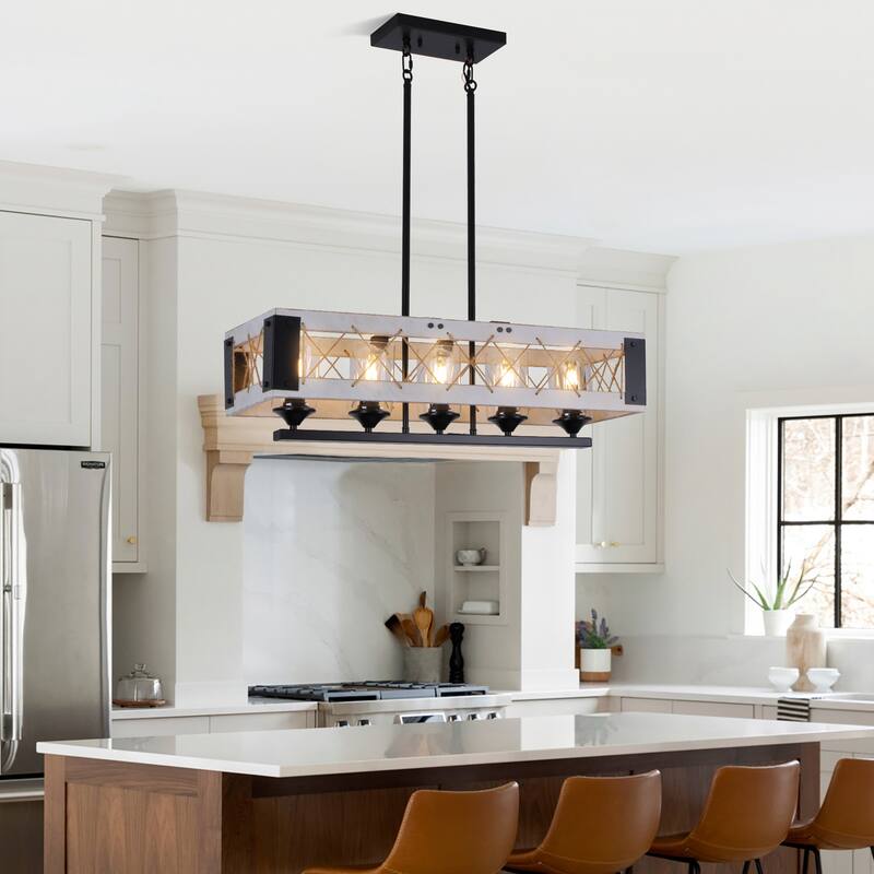 Noah 31.5 in. 5-Light Farmhouse Chandelier Light, Suitable for Living/Dining Room