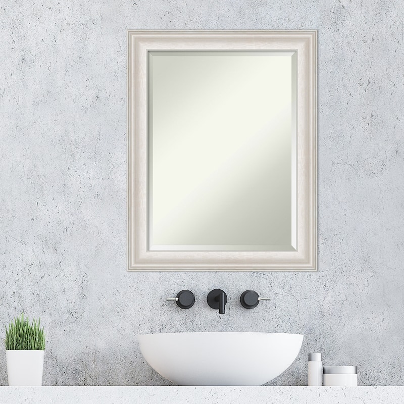 Beveled Bathroom Wall Mirror - Trio White Wash Silver Frame - Trio White Wash Silver