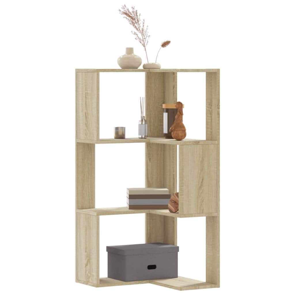 vidaXL Corner Bookcase 3-Tier Oak 19.7x19.7x40.2" Engineered Wood