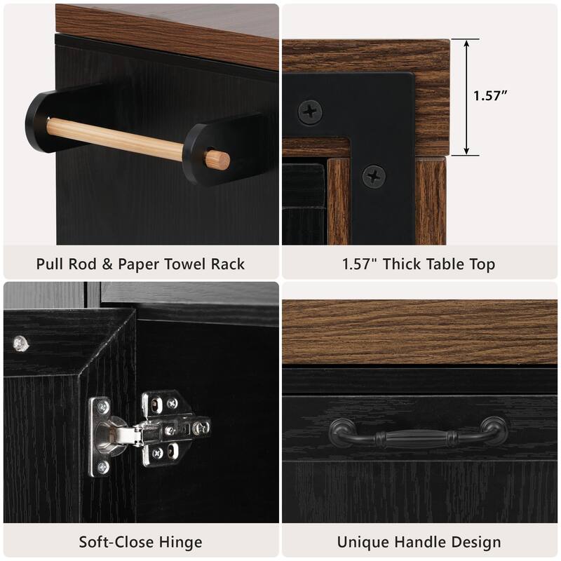 102.3" Kitchen Island with Extendable Table, Kitchen Rolling Island Cart with Trash Storage Cabinet, 3-Tier Pull-Out Spice Rack