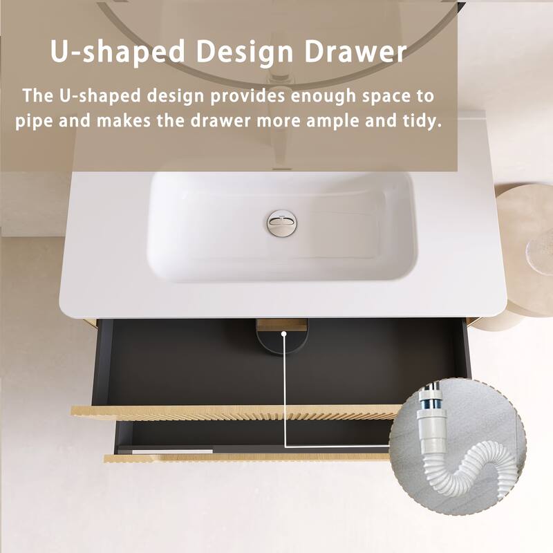 Emma 36 inch Wall-Mounted Bathroom Vanity Set with Integrated Ceramic Sink - 36"x18"x20"