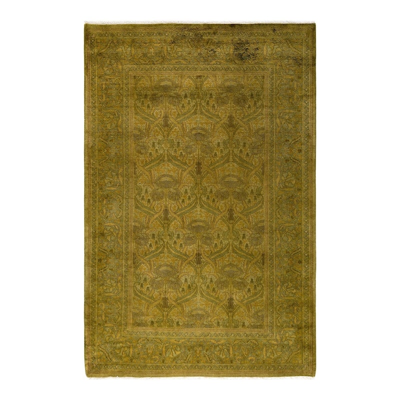Overton Hand Knotted Wool Vintage Inspired Modern Contemporary Overdyed Gold Area Rug - 4' 8" x 7' 3"