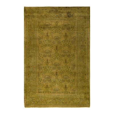 Overton Hand Knotted Wool Vintage Inspired Modern Contemporary Overdyed Gold Area Rug - 4' 8" x 7' 3"