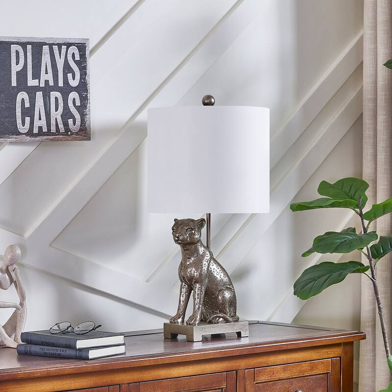 23"H Grey Resin Leopard Table Lamp With Shade - 12" x 12" x 23"
