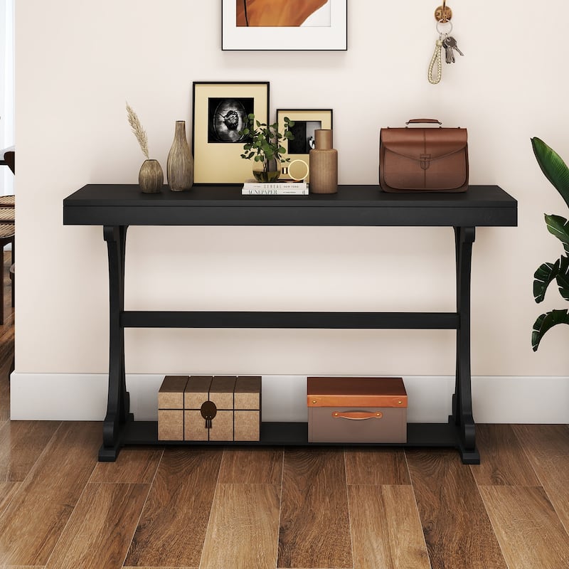 Gymax Narrow Console Table Vintage Accent Sofa Table w/ Open Storage