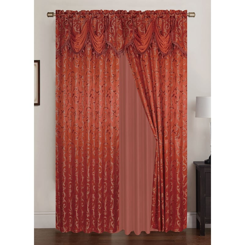 Franklin Jacquard 84 inch Rod Pocket Panel Pair with Attached 18 inch Valance - 108 x 84 in. (each panel measures 54 x 84 in.)