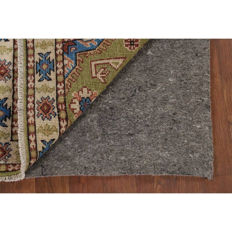 Hand Knotted Oriental 100% Wool Carpet Traditional Geometric Green Kazak Area Rug - 3' 1'' X 2' 0''