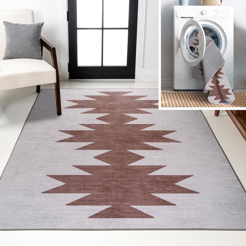 JONATHAN Y Adriel Solid Low-Pile Machine Washable Area Rug - 2 X 8 - Gray/Brown