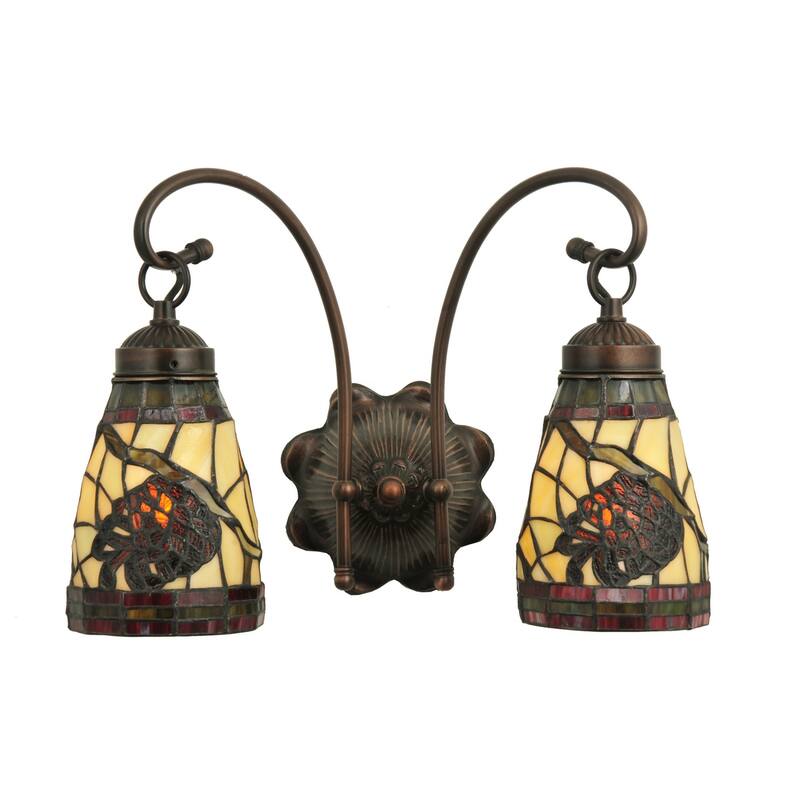 Meyda Tiffany 15" W Burgundy Pinecone 2 Light Wall Sconce - Mahogany Bronze