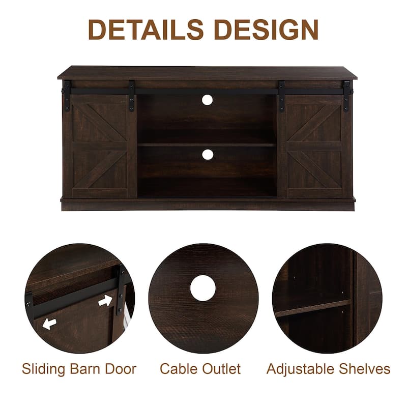Homy Casa 58'' Farmhouse TV Stand. Sliding Barn Doors, Storage Cabinet