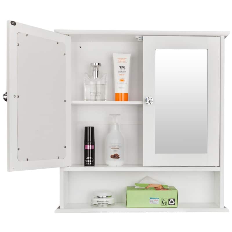 1/2-Door Modern Wood Bathroom Storage Wall Cabinet w/ Mirror