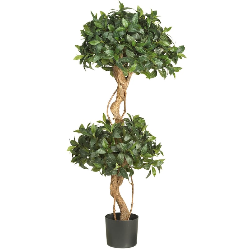 4Ft Silk Topiary Tree - Double Ball Sweet Bay Indoor Outdoor Decor - 4ft.