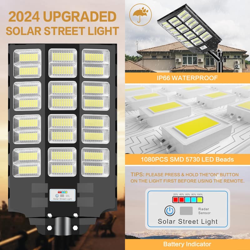 Solar Street Light 300000LM LED Solar Flood Lights Outdoor with Remote Control - 3600W
