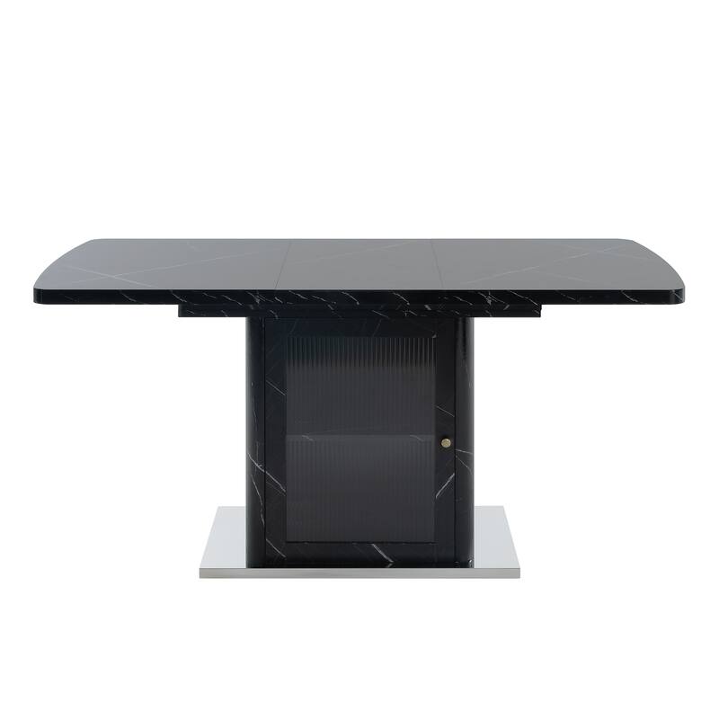 47.24"-63"Modern Rectangle Dining Table, Stretchable, with Printed Black Marble Table Top+Storage Cabinet Table Leg