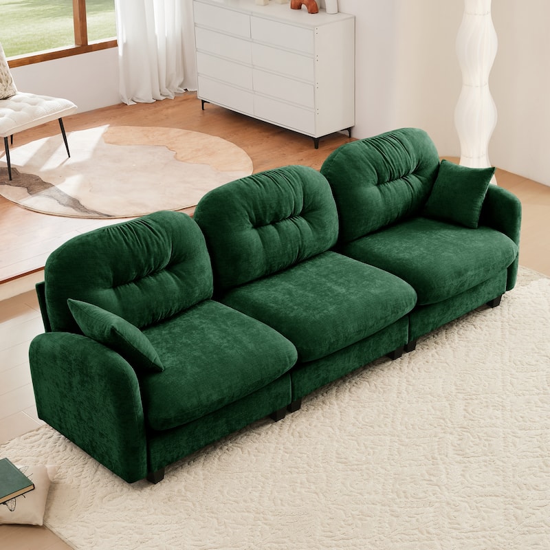 GDF Studio - Bell Modern Chenille Modular 3-Seat Sofa with Ergonomic Tufted Backrest and Wooden Base - Green