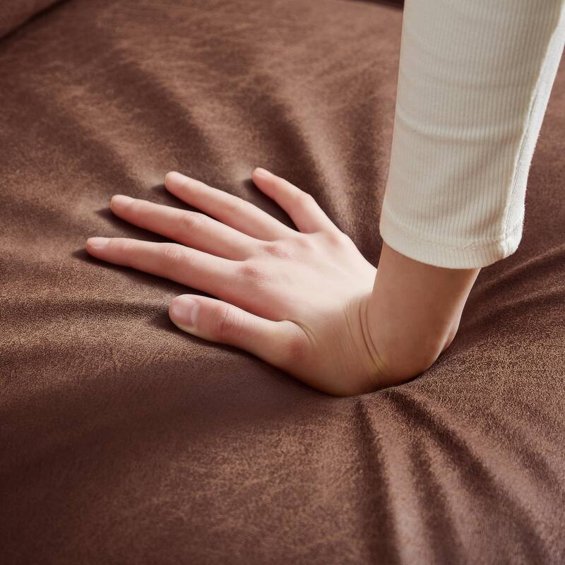 82.2"L-Shape Sofa Couch with Chais Mid-Century Copper Nail on Arms,strong wooden leg and suede fabric design Right Chaise