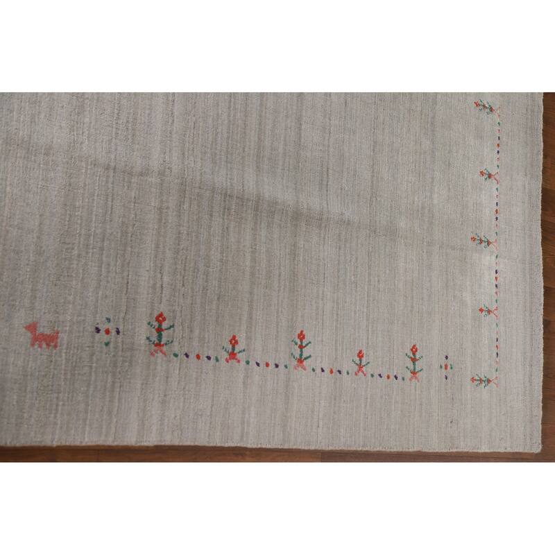 Gabbeh Indian Area Rug Handmade Beige Wool Carpet - 7'7"x 9'8"
