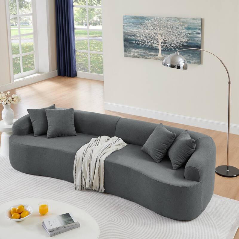 Curved Modular Sectional Sofa in Lamb's Wool Fabric, Modern Minimalist Style, Compressed (No Assembly Required) - Grey