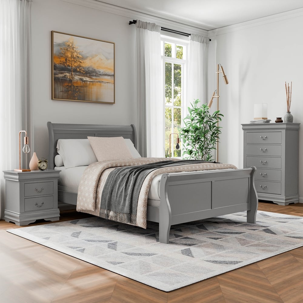 Furniture of America Mayday Modern Solid Wood 3-Piece Sleigh Bedroom Set